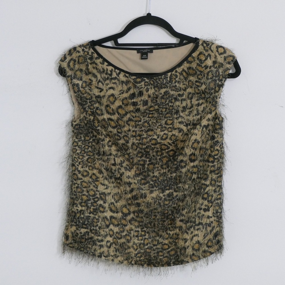 Ann Taylor Women Top 00P Brown Leopard Print Eyelash Textured Mob Wife Night Out